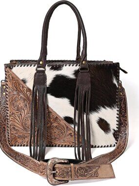 Stylish Natural Cowhide Leather Handbag with Adjustable Strap | Versatile Sling